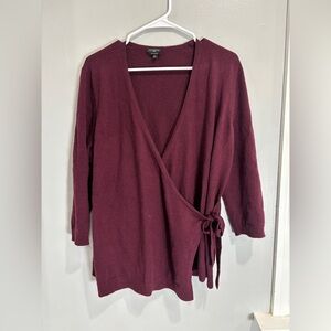 Talbots Woman Pure Cashmere Wrap Sweater Burgundy Wine V neck 1X